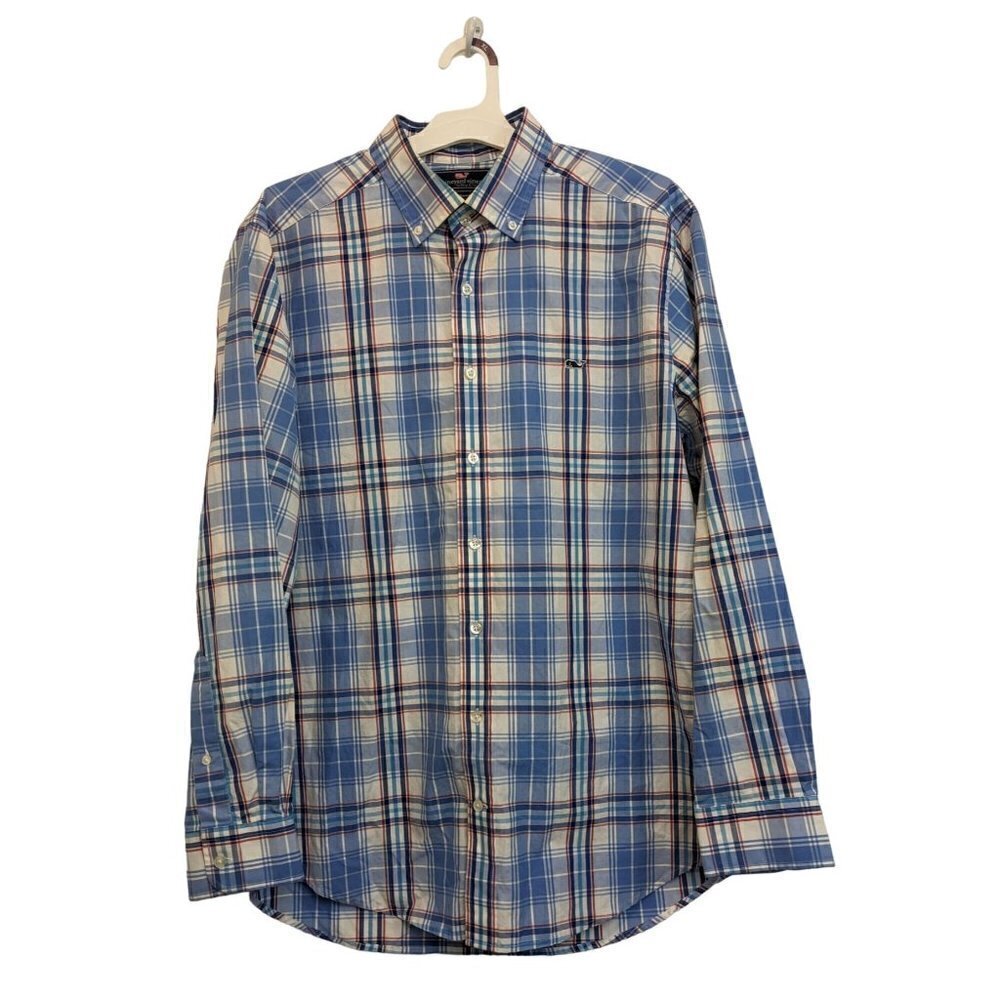 Vineyard Vines Bowhead Slim Fit Whale Shirt Cotton Blue White Red Plaid Mens L
